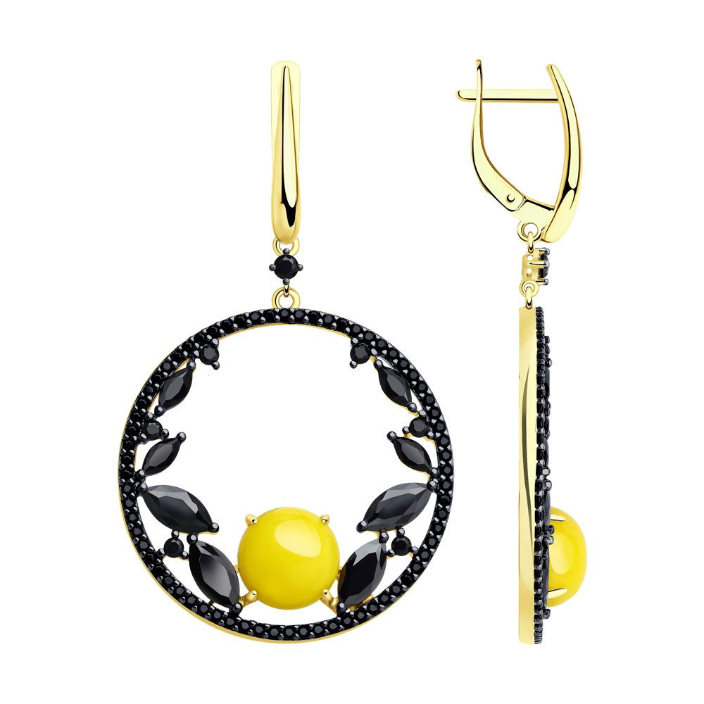 

Серьги подвески из серебра SOKOLOV 83020098, янтарь/фианит, 83020098