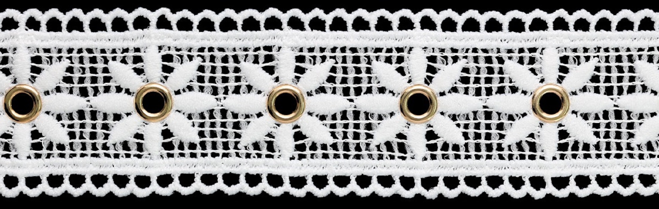 фото Кружево матовое гипюр с люверсами, 3,5 см x 13,72 м, цвет: белый, арт. 3ar071 китай