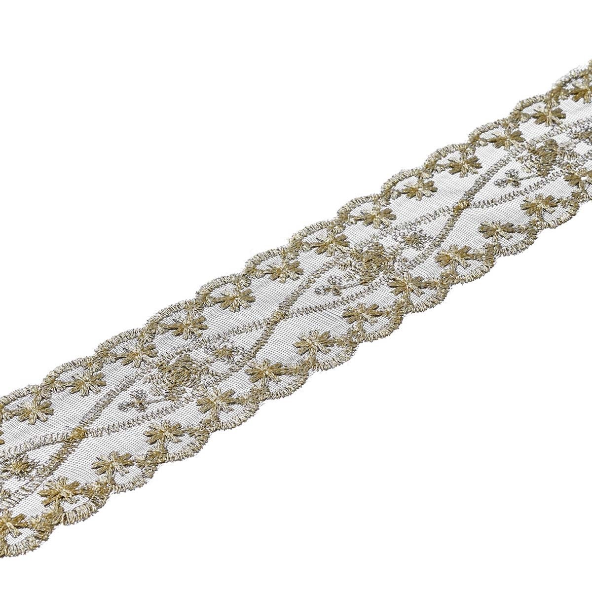 

Кружево на черной сетке, цвет: золото, 6,5 см x 13,72 м, арт. 3AR302