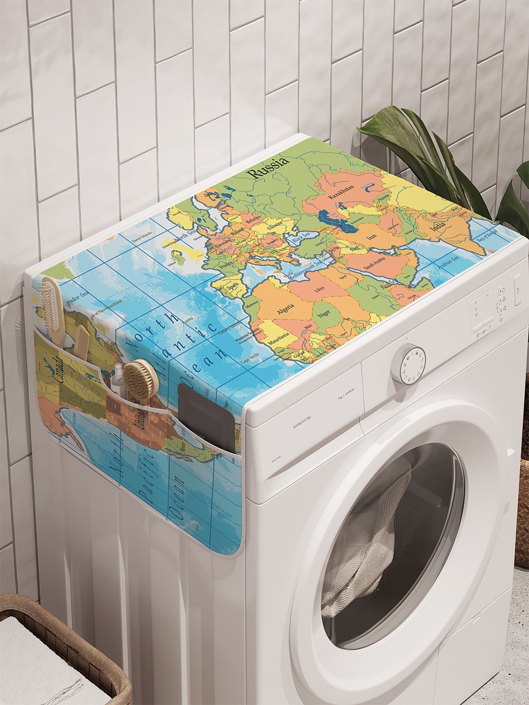 фото Органайзер "карта мира" на стиральную машину, 45x120 см ambesonne