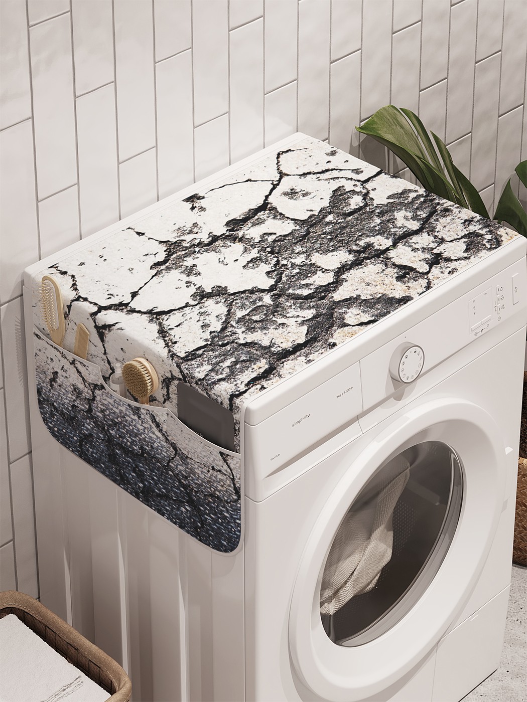 фото Органайзер "трещины на стене" на стиральную машину, 45x120 см ambesonne
