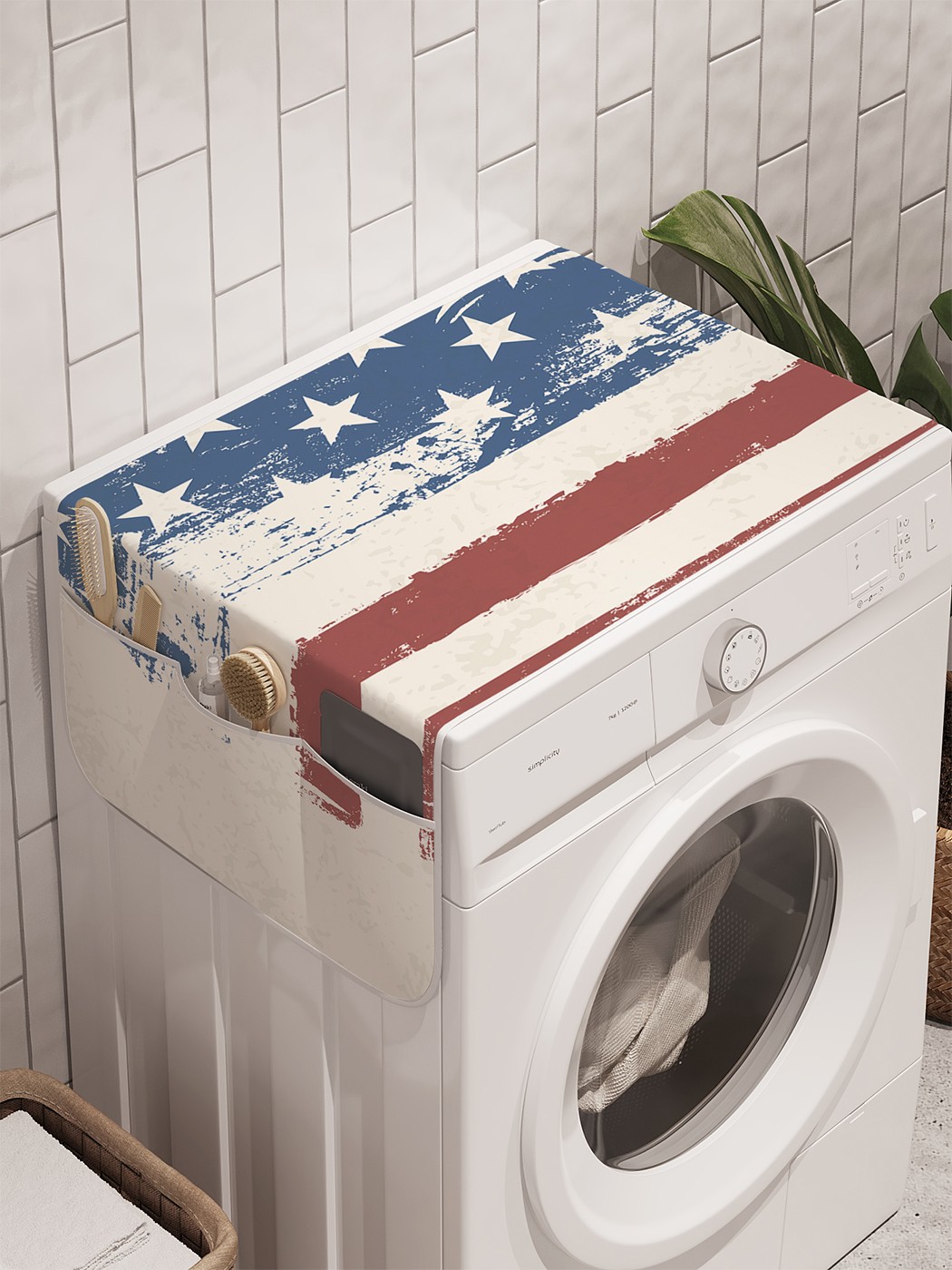 фото Органайзер "американский флаг в яблоке" на стиральную машину, 45x120 см ambesonne