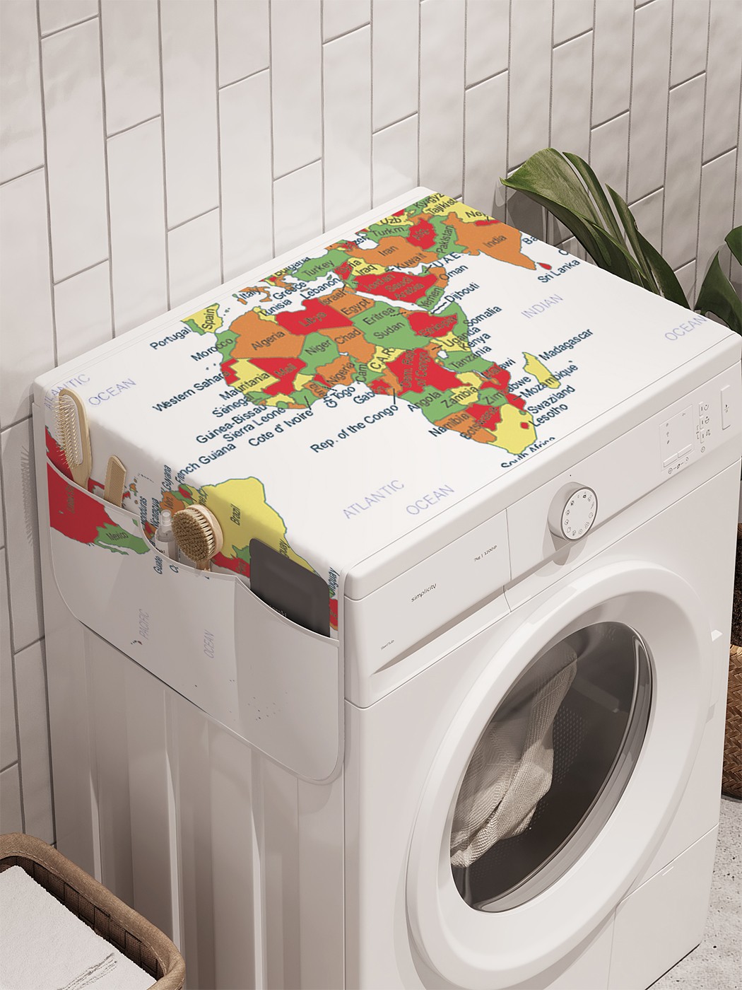 фото Органайзер "изображение мира" на стиральную машину, 45x120 см ambesonne