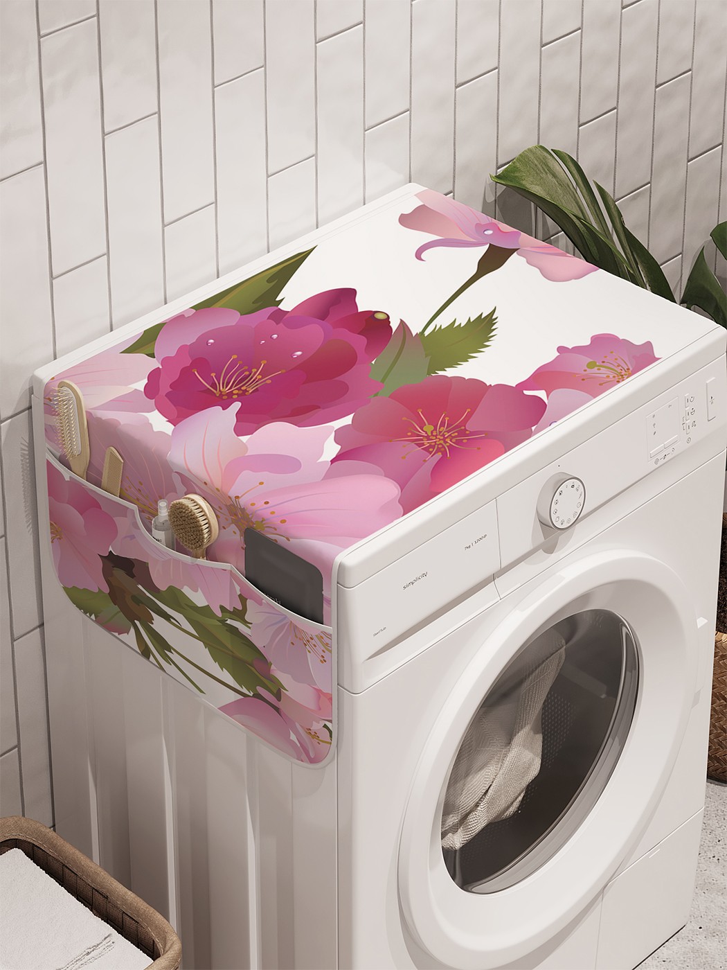 фото Органайзер "розовые цветы" на стиральную машину, 45x120 см ambesonne