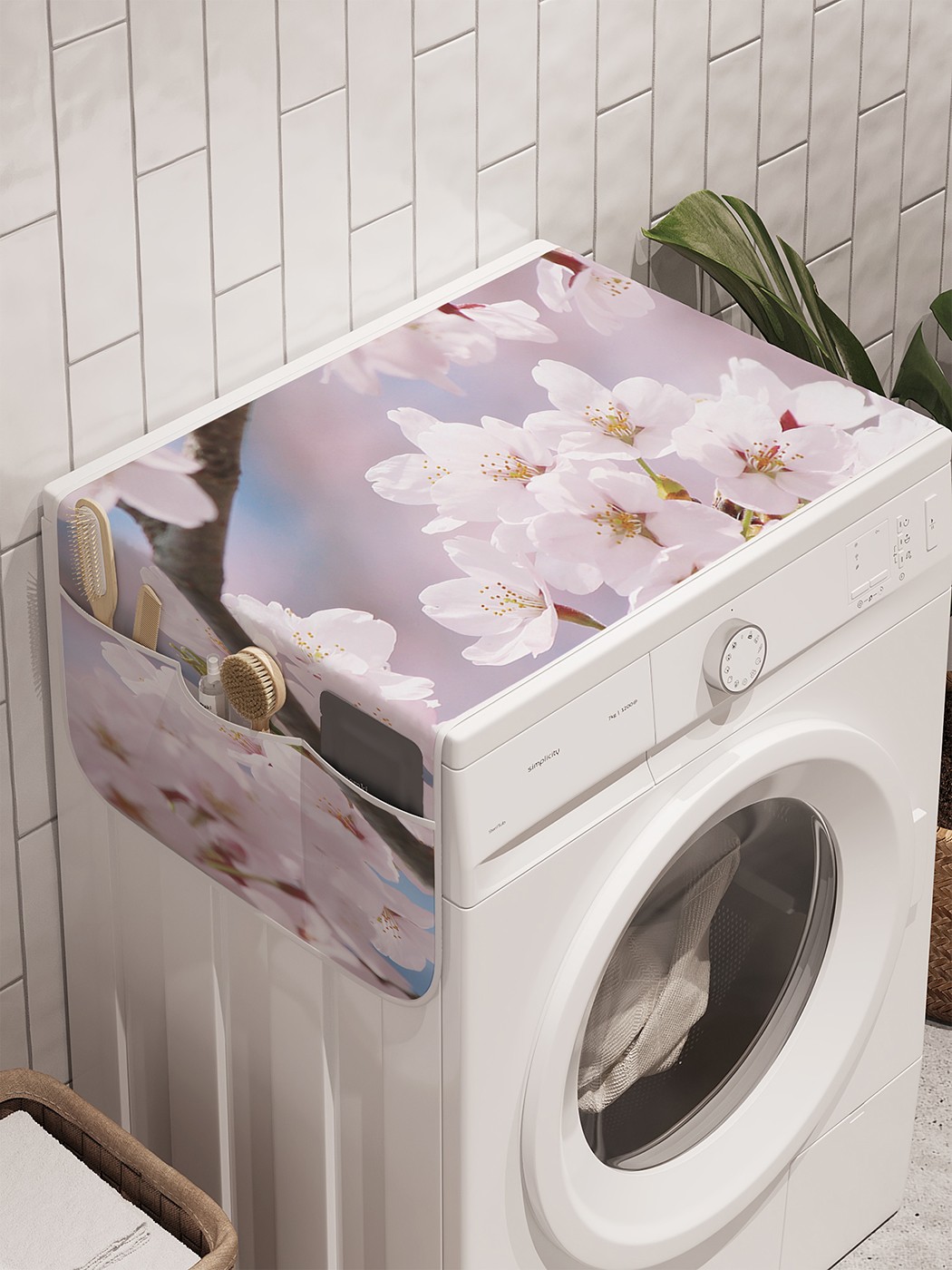 фото Органайзер "цветки яблони" на стиральную машину, 45x120 см ambesonne