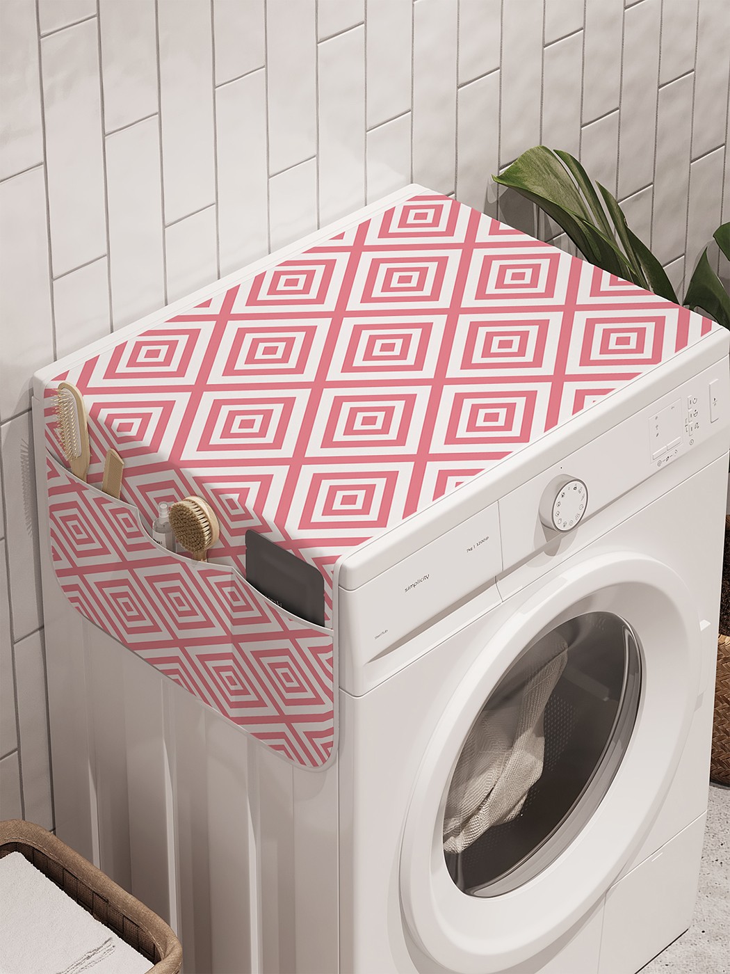 фото Органайзер "розовая геометрия" на стиральную машину, 45x120 см ambesonne