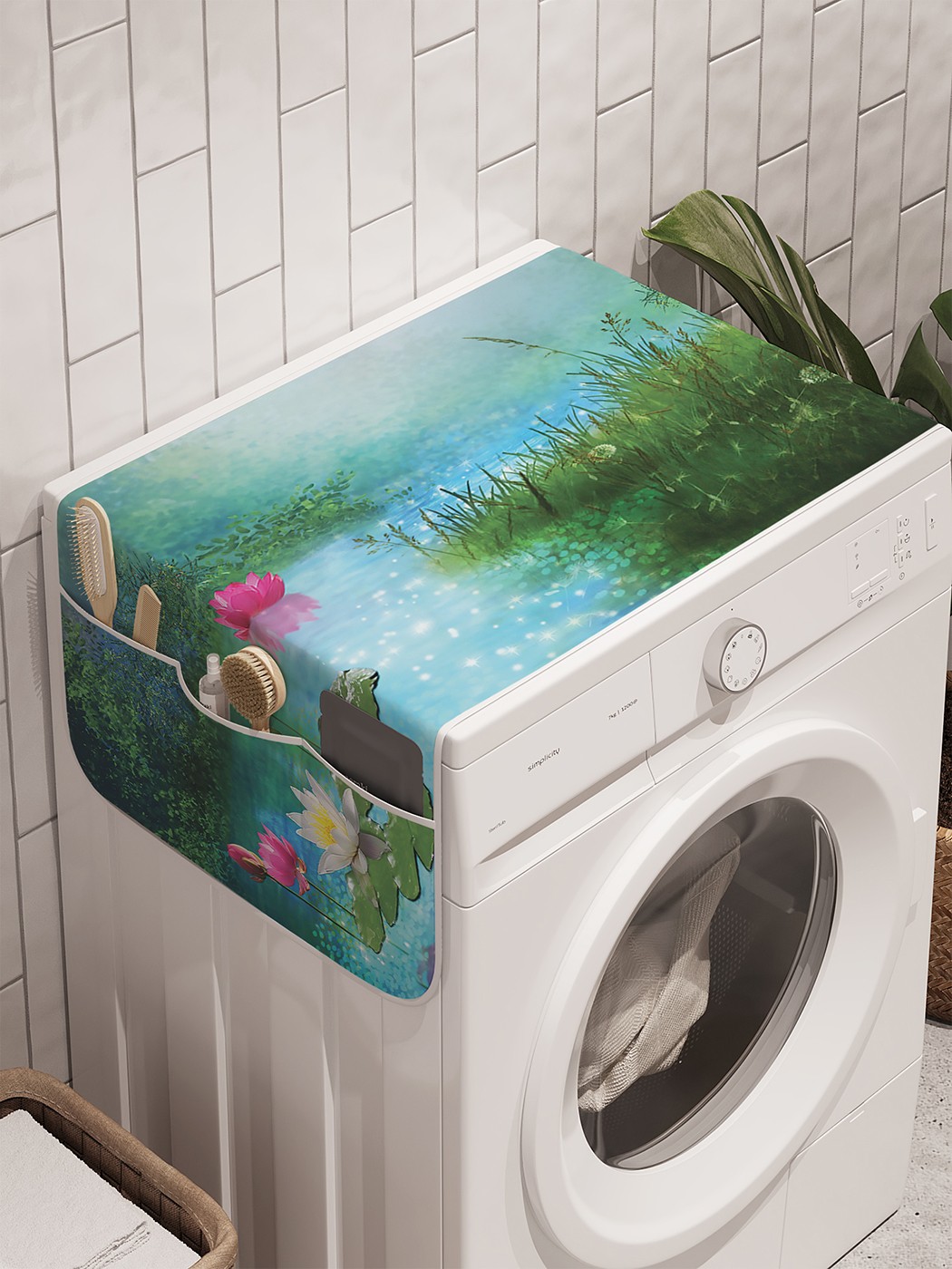 фото Органайзер "цветок лотоса" на стиральную машину, 45x120 см ambesonne