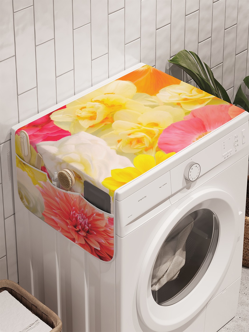 фото Органайзер "коллекция цветов" на стиральную машину, 45x120 см ambesonne