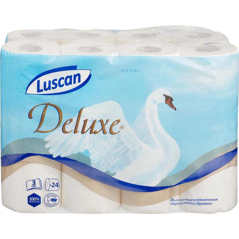 фото Бумага туалетная "deluxe", 3-слойная, белая, 24 рулона luscan