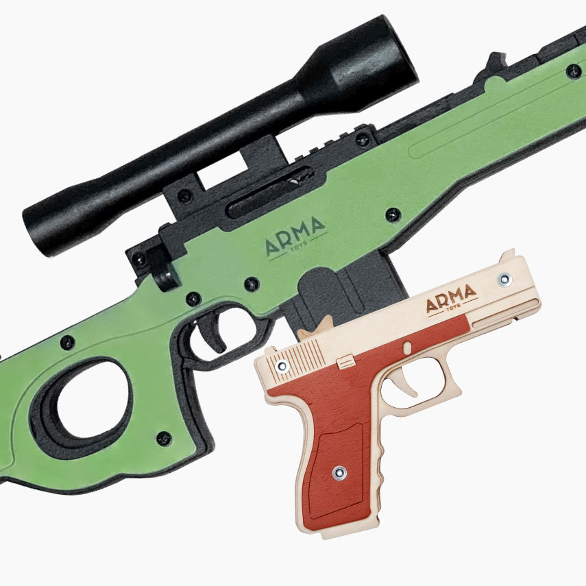 Спецназ полиции - 2 Arma.toys снайперская винтовка AWP и пистолет Глок из дерева(игрушка)