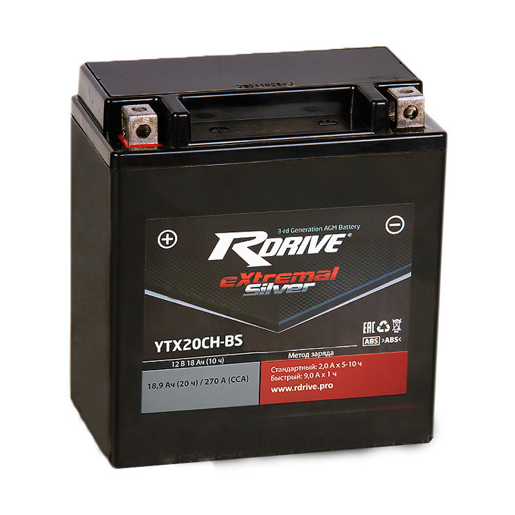 

Аккумулятор RDRIVE-YTX20CH-BS 12В 18Ач 270CCA 150x87x161 мм Прямая (+-)
