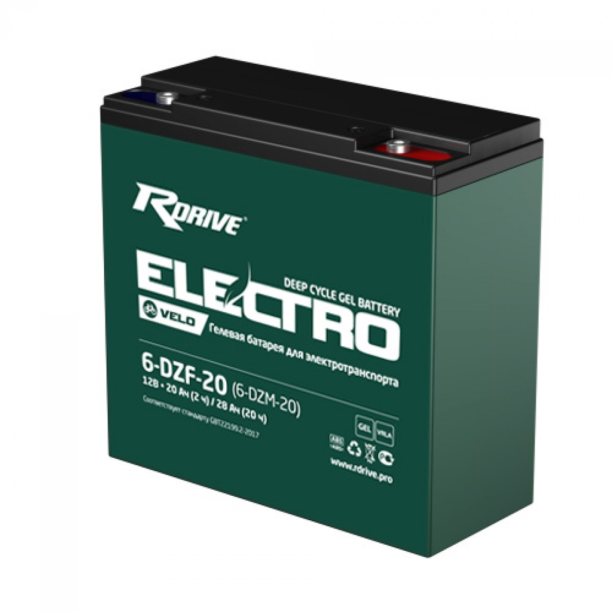 

Аккумулятор RDRIVE 6-DZM-20 12В 28Ач 181x77x170 мм Обратная (-+)