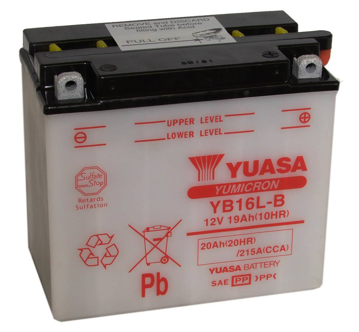 

Аккумулятор Yuasa YB16L-B 12В 19Ач 215CCA 175x100x155 мм Обратная (-+)
