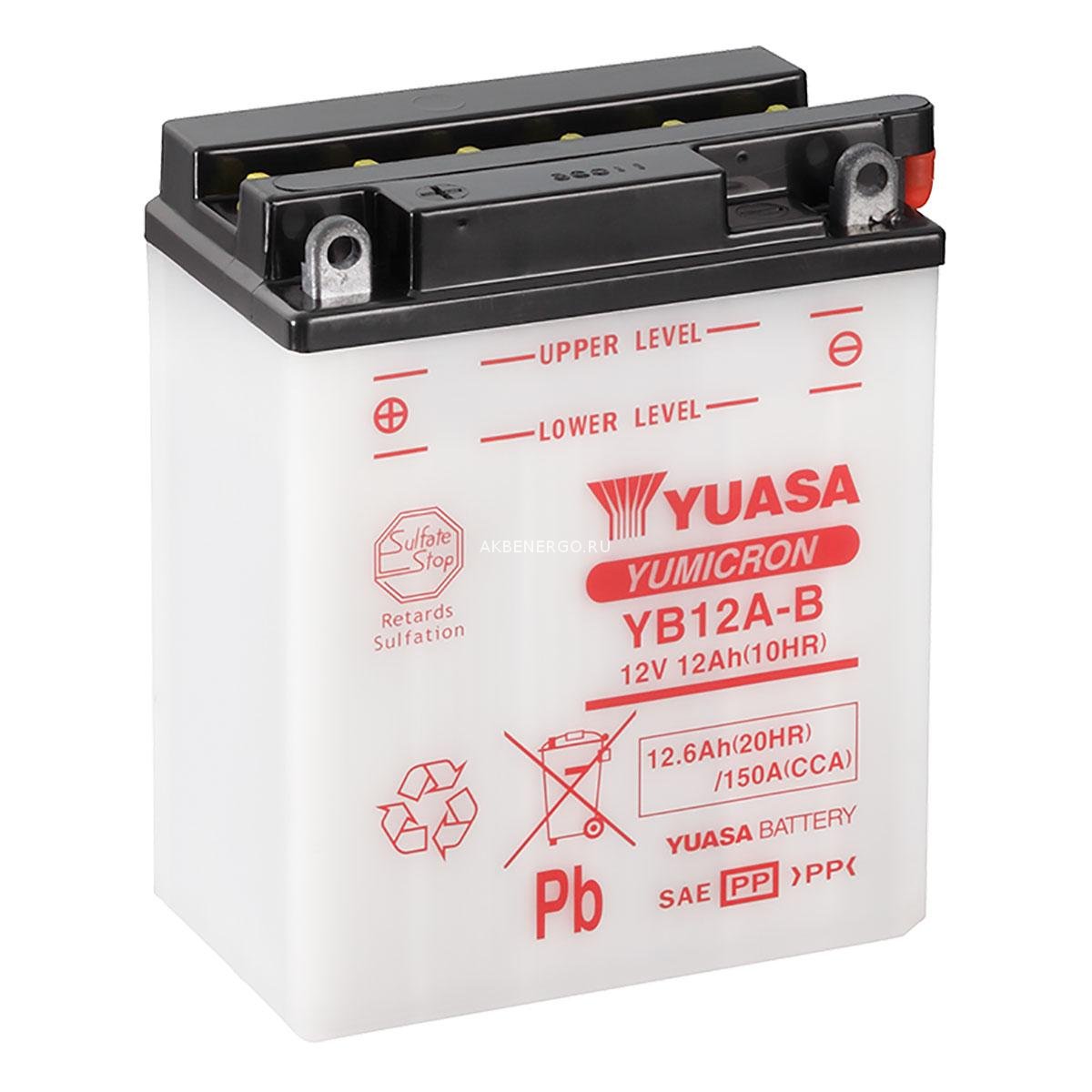 

Аккумулятор Yuasa YB12A-B 12В 12Ач 150CCA 134x80x160 мм Прямая (+-)