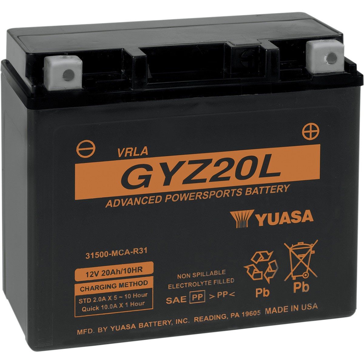 

Аккумулятор Yuasa GYZ20L 12В 21,1Ач 250CCA 175x87x155 мм Обратная (-+)