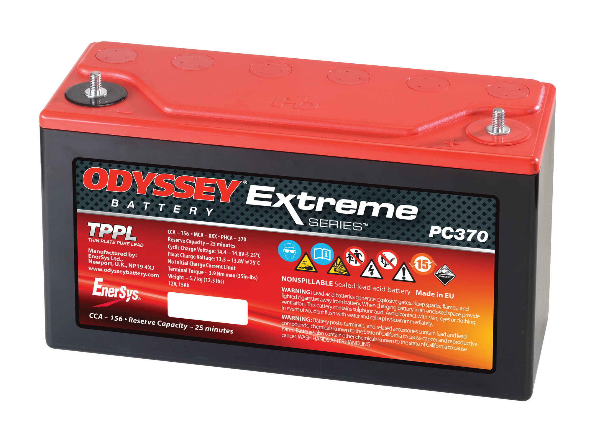 

Аккумулятор Odyssey PC370 12В 15Ач 200CCA 200x77x140 мм Обратная (-+)