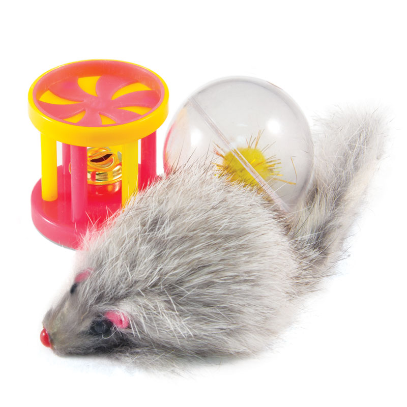 фото Набор игрушек для кошек triol мяч, мышь, барабан, разноцветный, 5.5 см, 3 шт