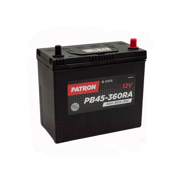 фото Аккумулятор patron asia 12v 45ah 360a (r+) тонкие клеммы jis t1 237x127x227mm 11,3kg