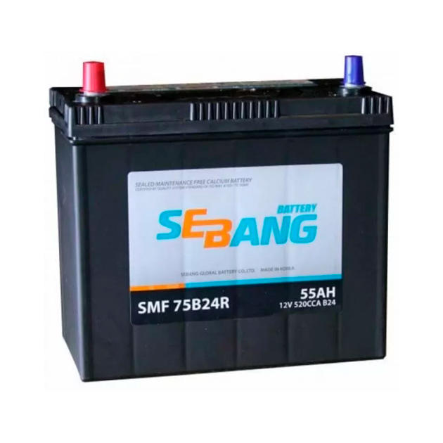 фото Аккумулятор sebang smf 55 а/ч прямая l en 520a 238x129x225 smf 75b24r smf 75b24r sebang а