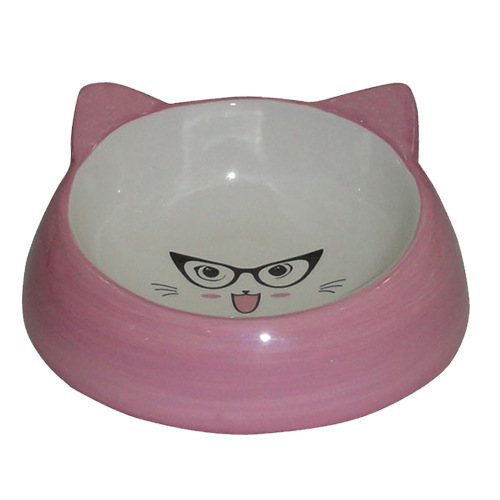 фото Миска для животных foxie cat in glasses розовая керамическая 14,7х14,7х6,3см 150мл
