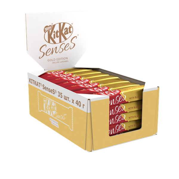 

Белый шоколад KITKAT SENSES GOLD EDITION. DELUXE CARAMEL и молочный с вафлей 35шт по 40 г