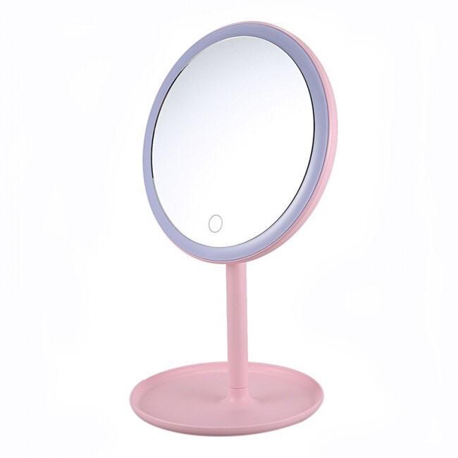 Зеркало косметическое настольное LED COSMETIC MIRROR с подсветкой розовый