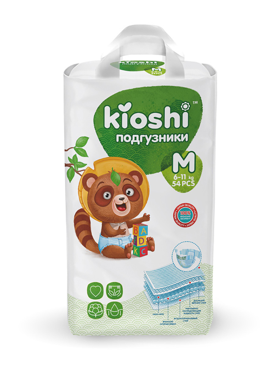 фото Подгузники детские kioshi, m (6-11 кг) 54 шт