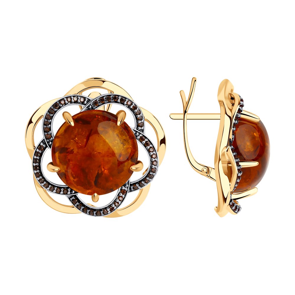 

Серьги женские из серебра Diamant 93-320-00828-1, янтарь/фианит, 93-320-00828-1