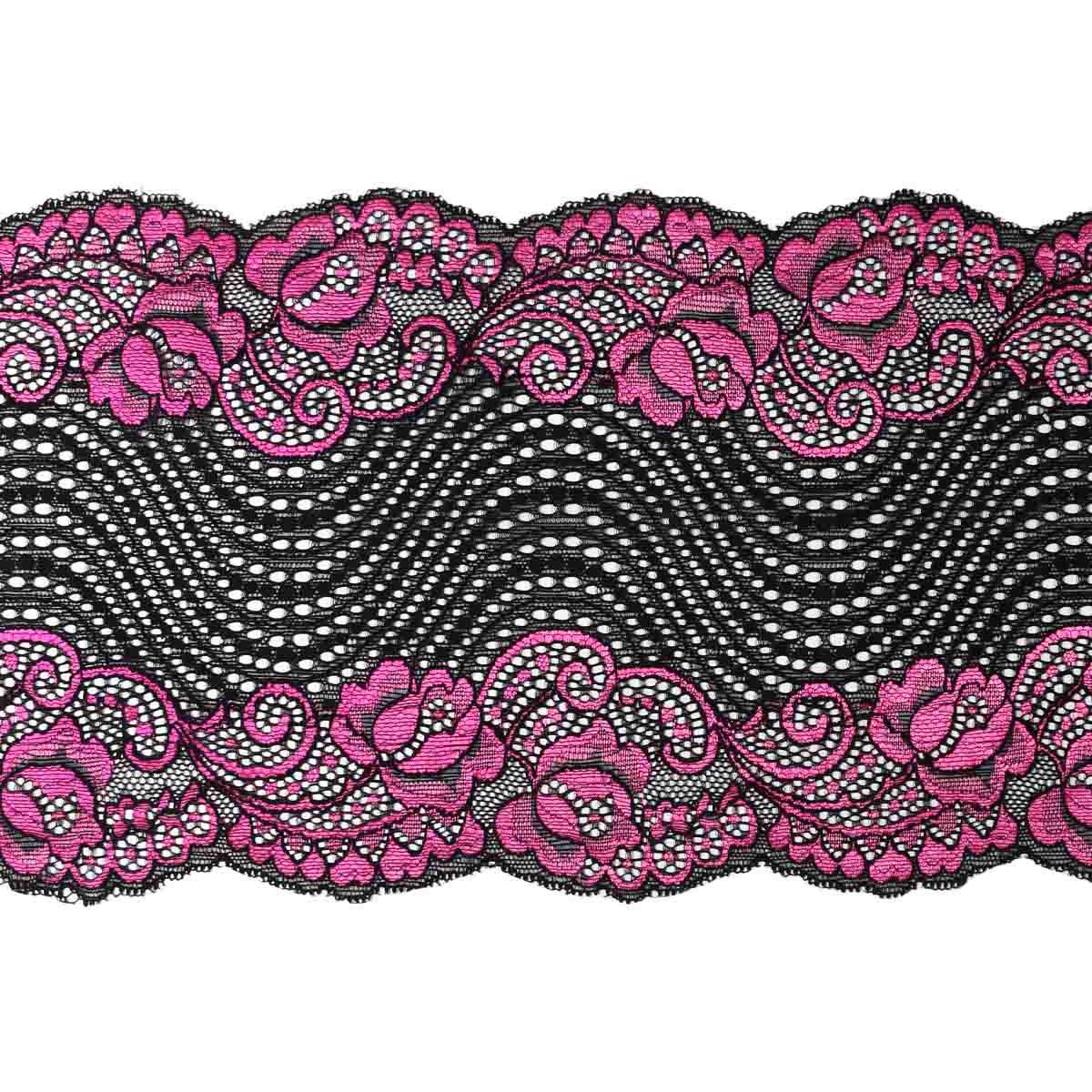 

Кружево эластичное, цвет: 8 черный, темно-сиреневый, 18 см x 9,14 м, арт. 3AR369