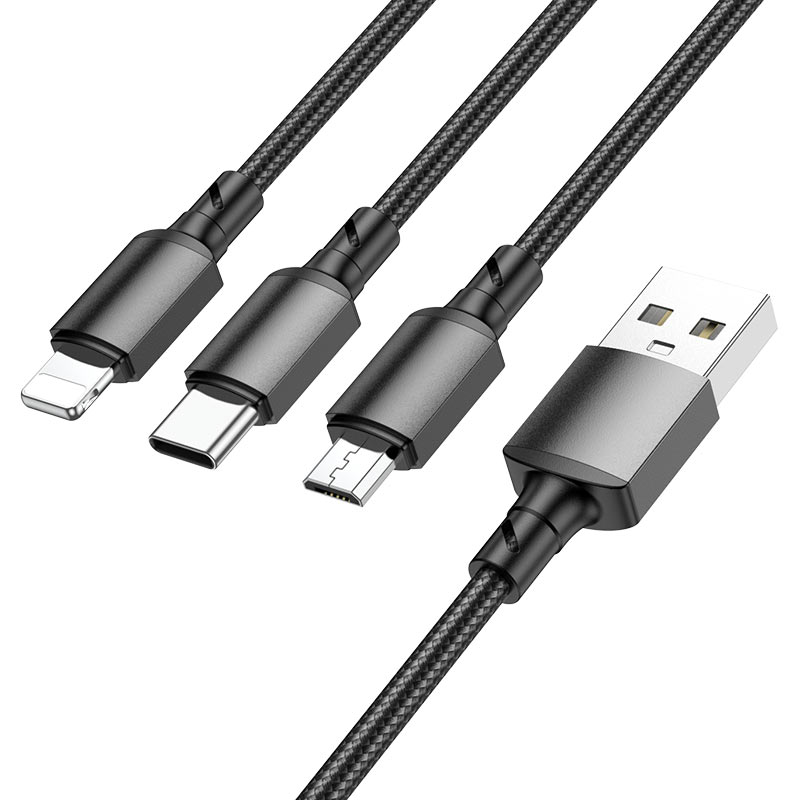 

Кабель BOROFONE BX72 USB - micro USB; Lightning; USB Type-C 1 м, черный, BX72