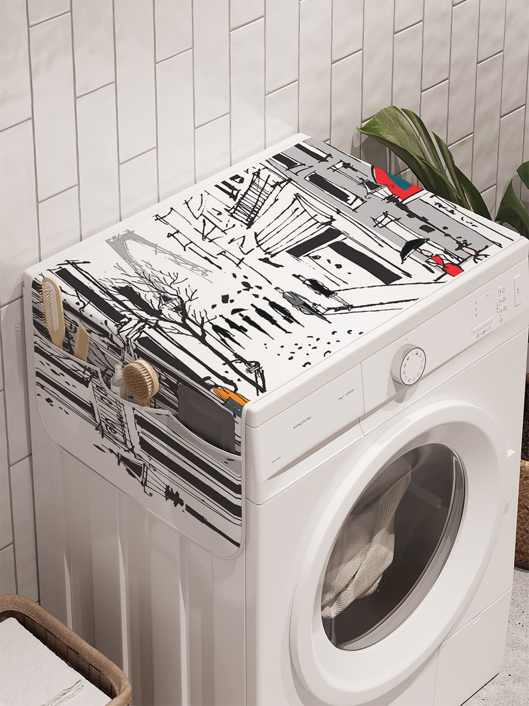 фото Органайзер "дождливый париж" на стиральную машину, 45x120 см ambesonne