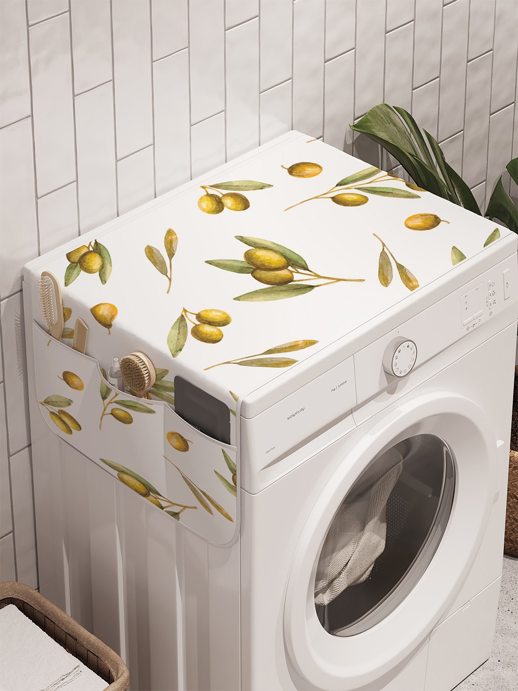 фото Органайзер "летящие оливки" на стиральную машину, 45x120 см ambesonne