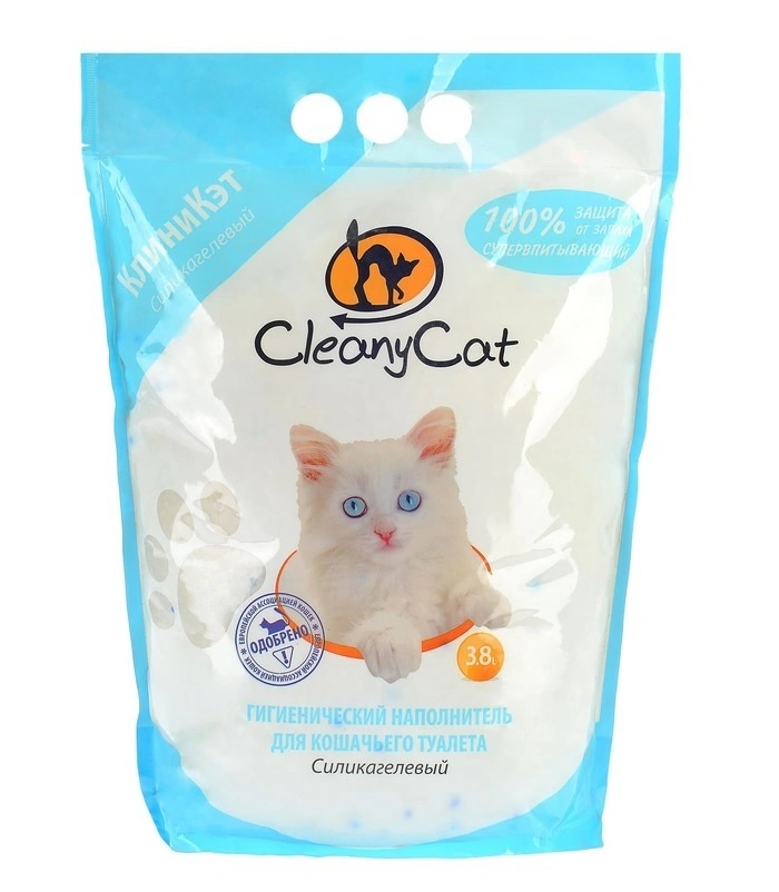 Впитывающий наполнитель для кошек CleanyCat силикагелевый, 1.8 кг, 3.8 л,