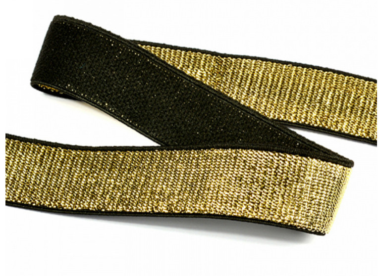 фото Резинка тканая металлизированная, цвет: черный/золото, 25 мм х 30 м китай