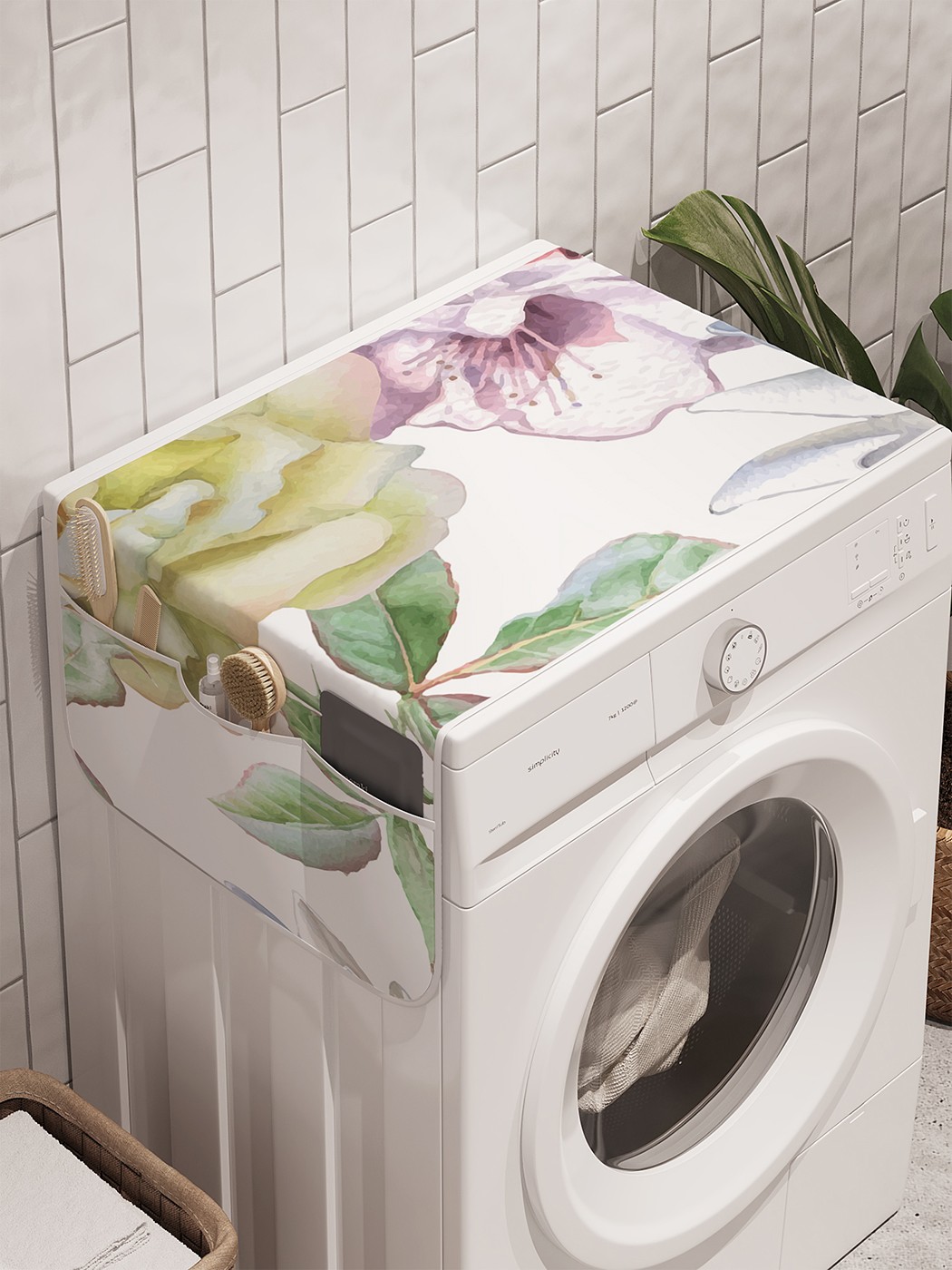 фото Органайзер "весенние цветы" на стиральную машину, 45x120 см ambesonne