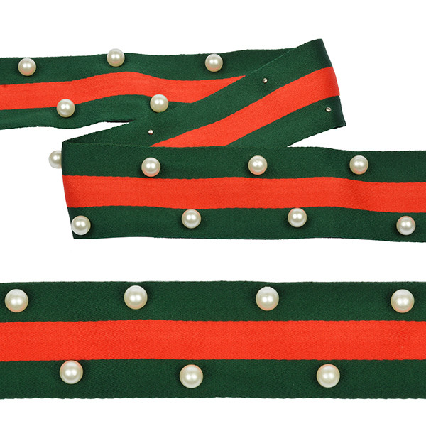 фото Тесьма-стропа с бусинами, 40 мм х 13.71 м, цвет: зеленый, красный, арт. tbypb8 китай