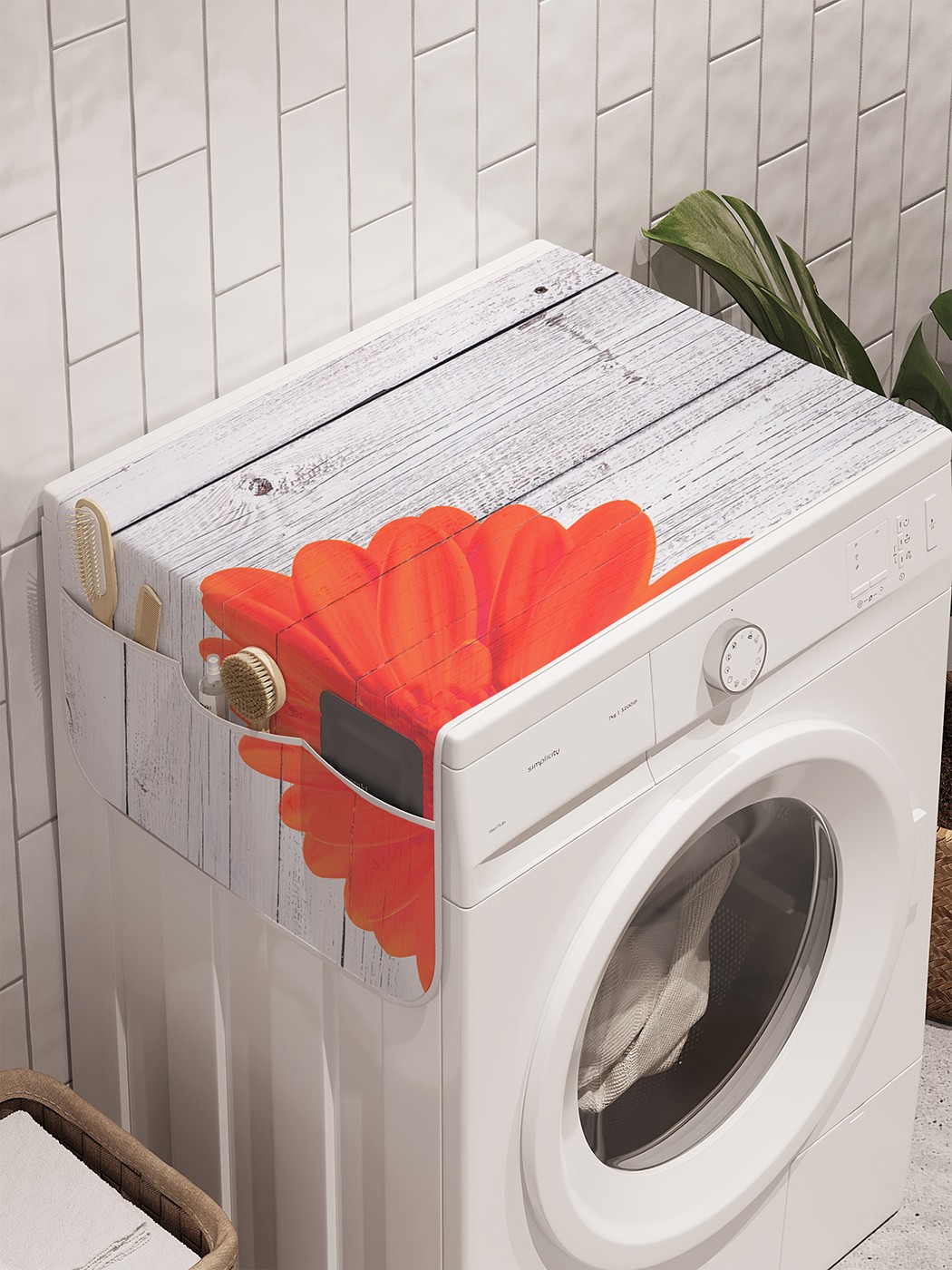 фото Органайзер "цветок на деревянной стене" на стиральную машину, 45x120 см ambesonne