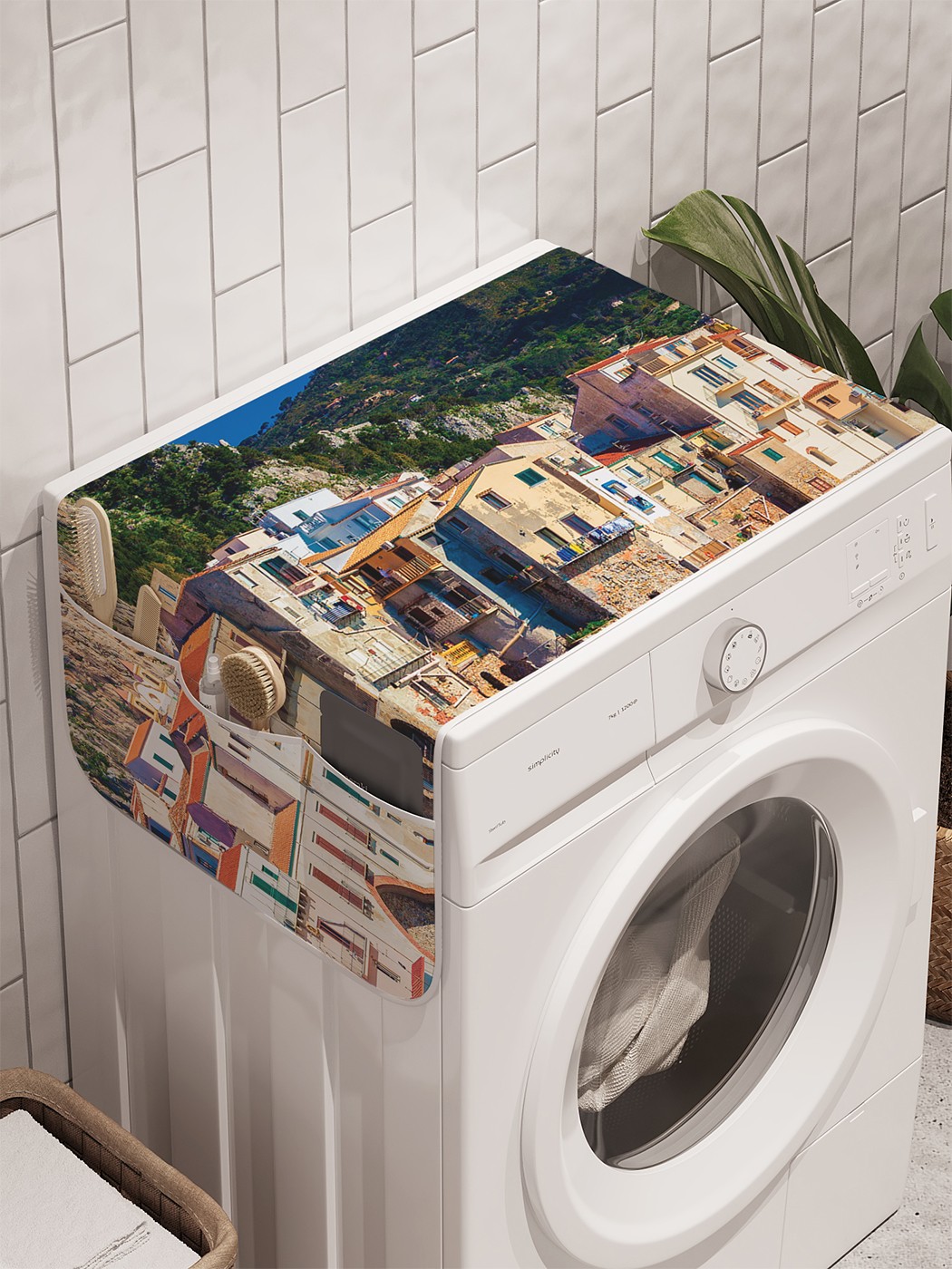 фото Органайзер "городская древность" на стиральную машину, 45x120 см ambesonne