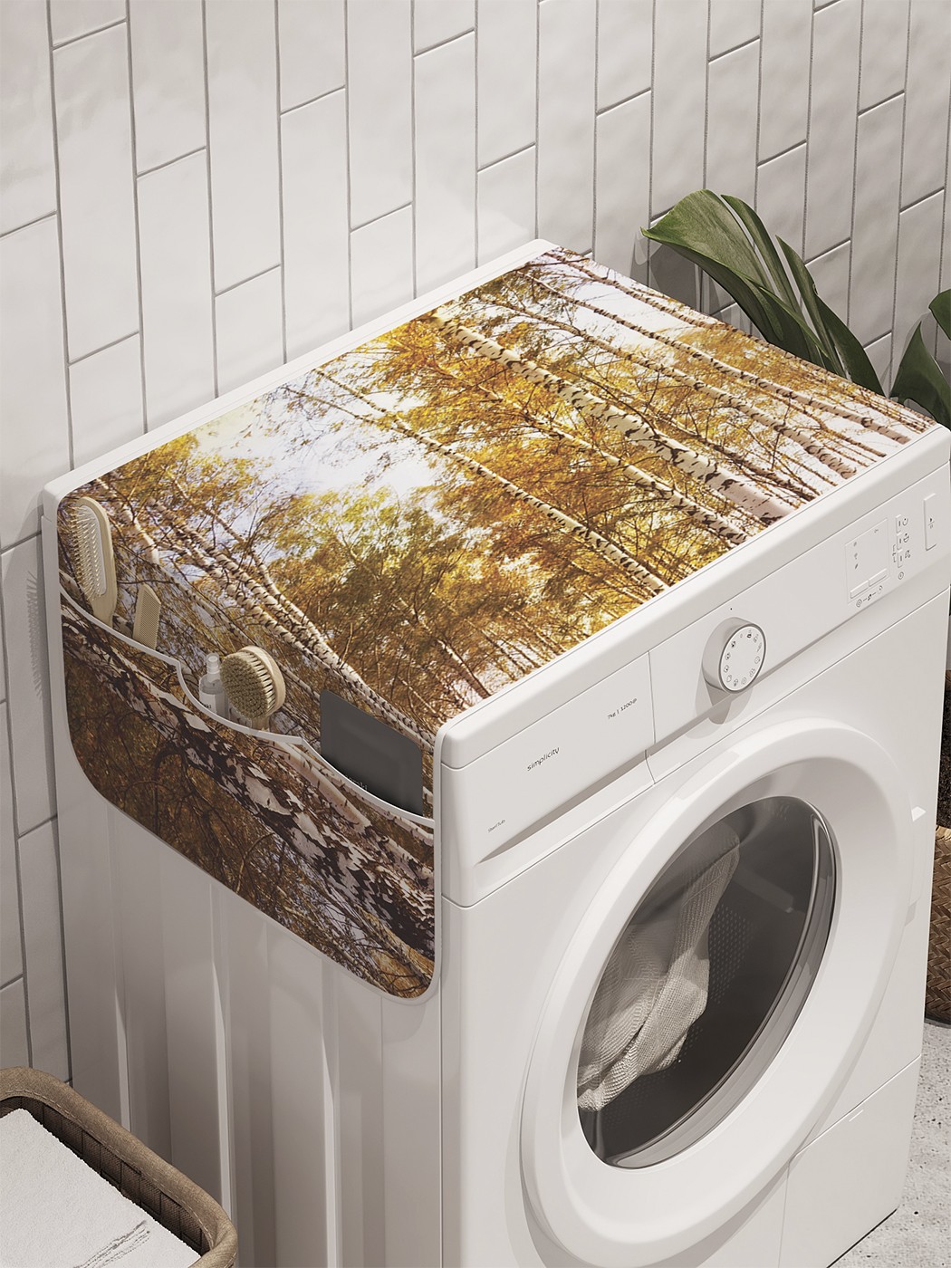 фото Органайзер "березовое болото" на стиральную машину, 45x120 см ambesonne