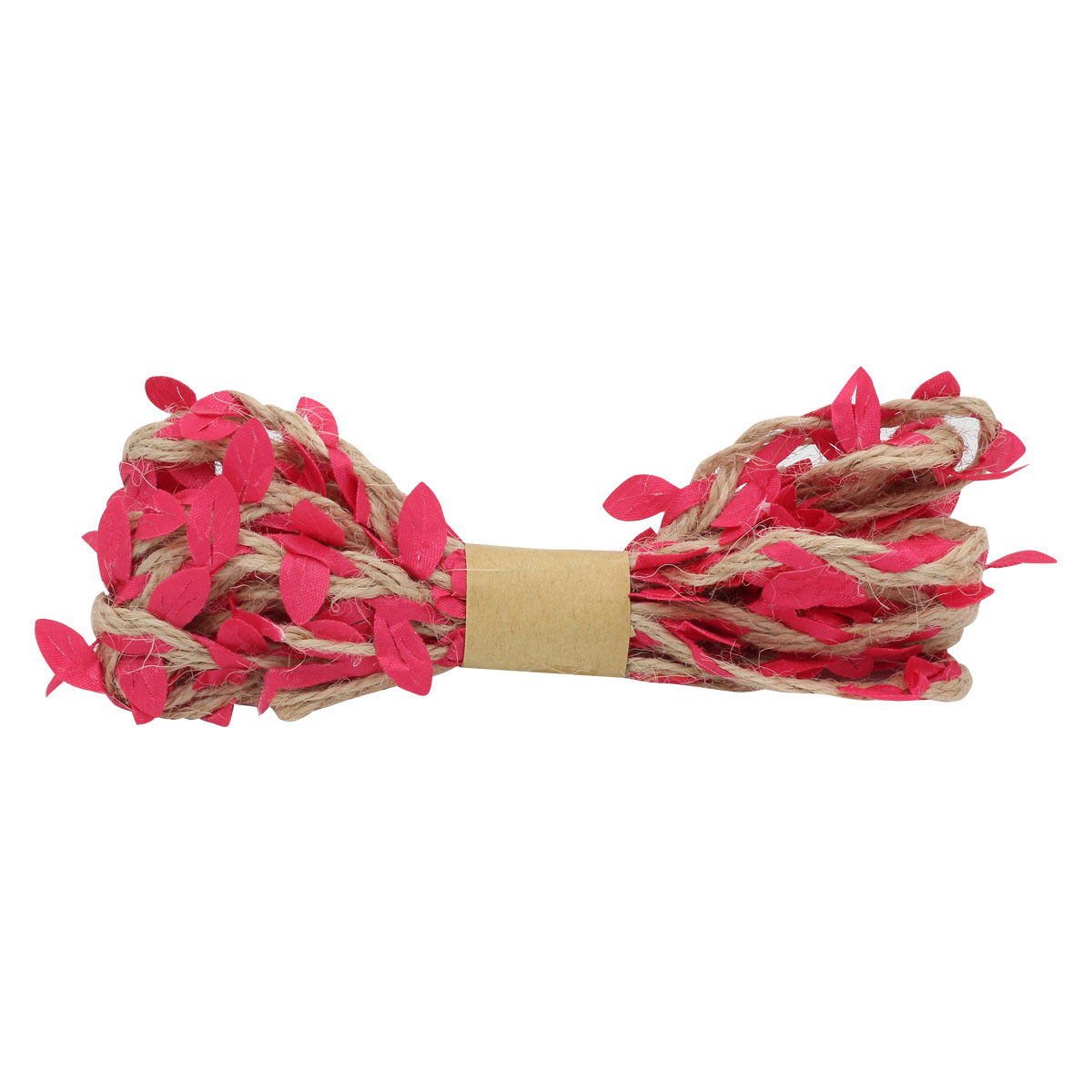фото Декоративная веревка с листиками, 3м. ярко розовый айрис