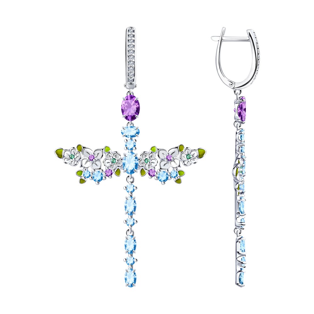 

Серьги женские из серебра SOKOLOV 94023647, фианит/эмаль, 94023647