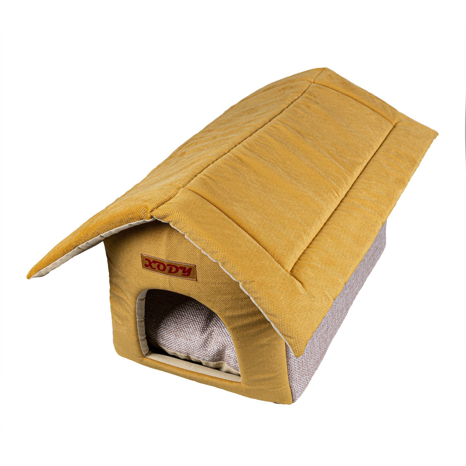 фото Домик для кошек и собак xody будка №2, флок, olive, желтый, 50x32x30см