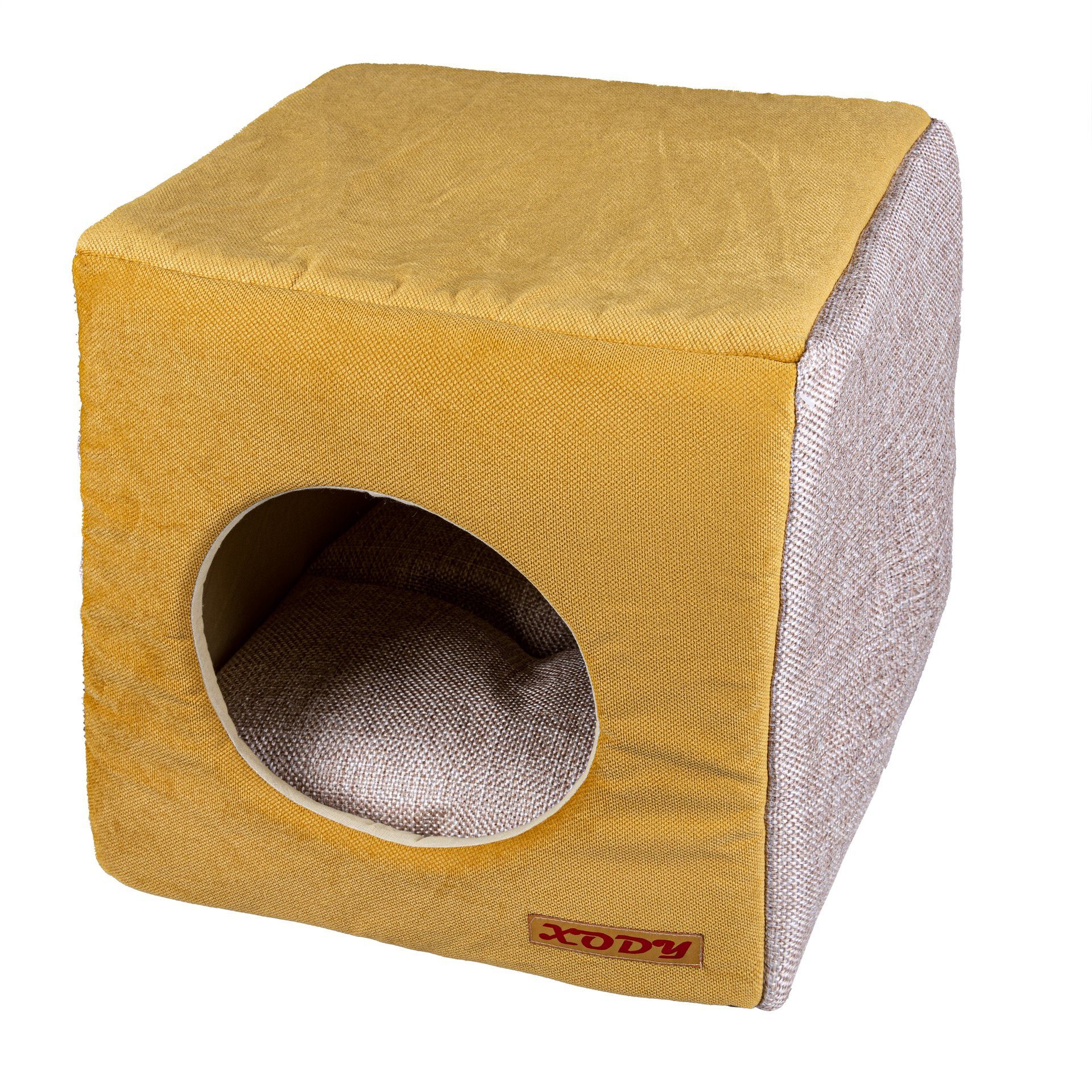 Домик для кошек и собак Xody Куб трансформер №1, флок, OLIVE, желтый, 30x33x30см