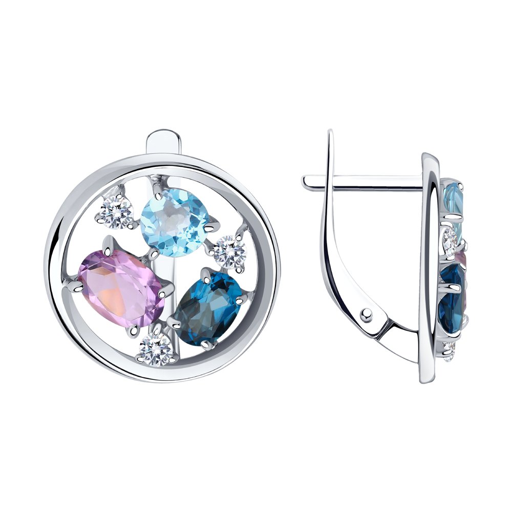 

Серьги женские из серебра Diamant 94-320-00664-1, топаз/аметист/фианит, 94-320-00664-1