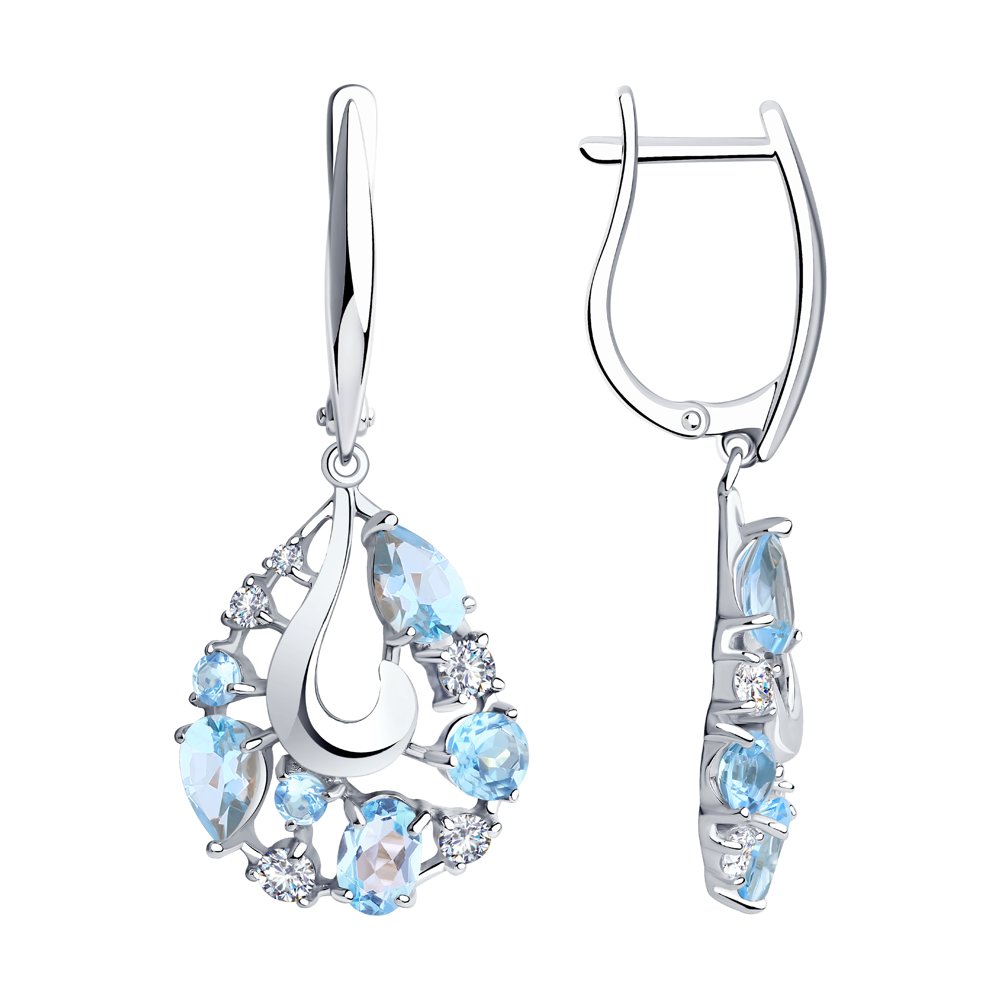 

Серьги женские из серебра Diamant 94-321-00463-1, топаз/фианит, 94-321-00463-1
