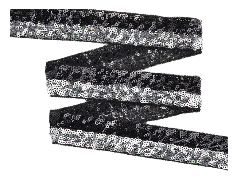 фото Тесьма с пайетками, 30 мм x 13,7 метров, цвет: серебро, черный, арт. tdfp030121 китай