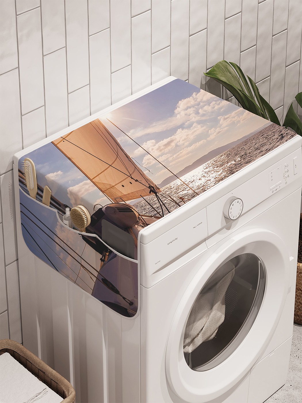 фото Органайзер "солнечное плаванье" на стиральную машину, 45x120 см ambesonne