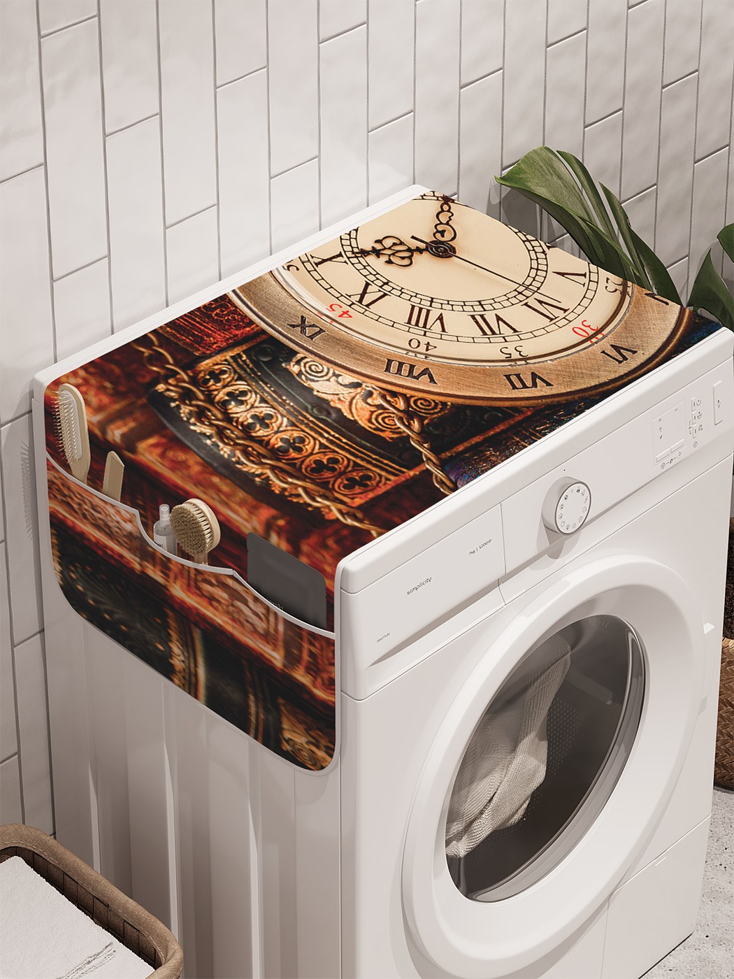 фото Органайзер "книжные часы" на стиральную машину, 45x120 см ambesonne