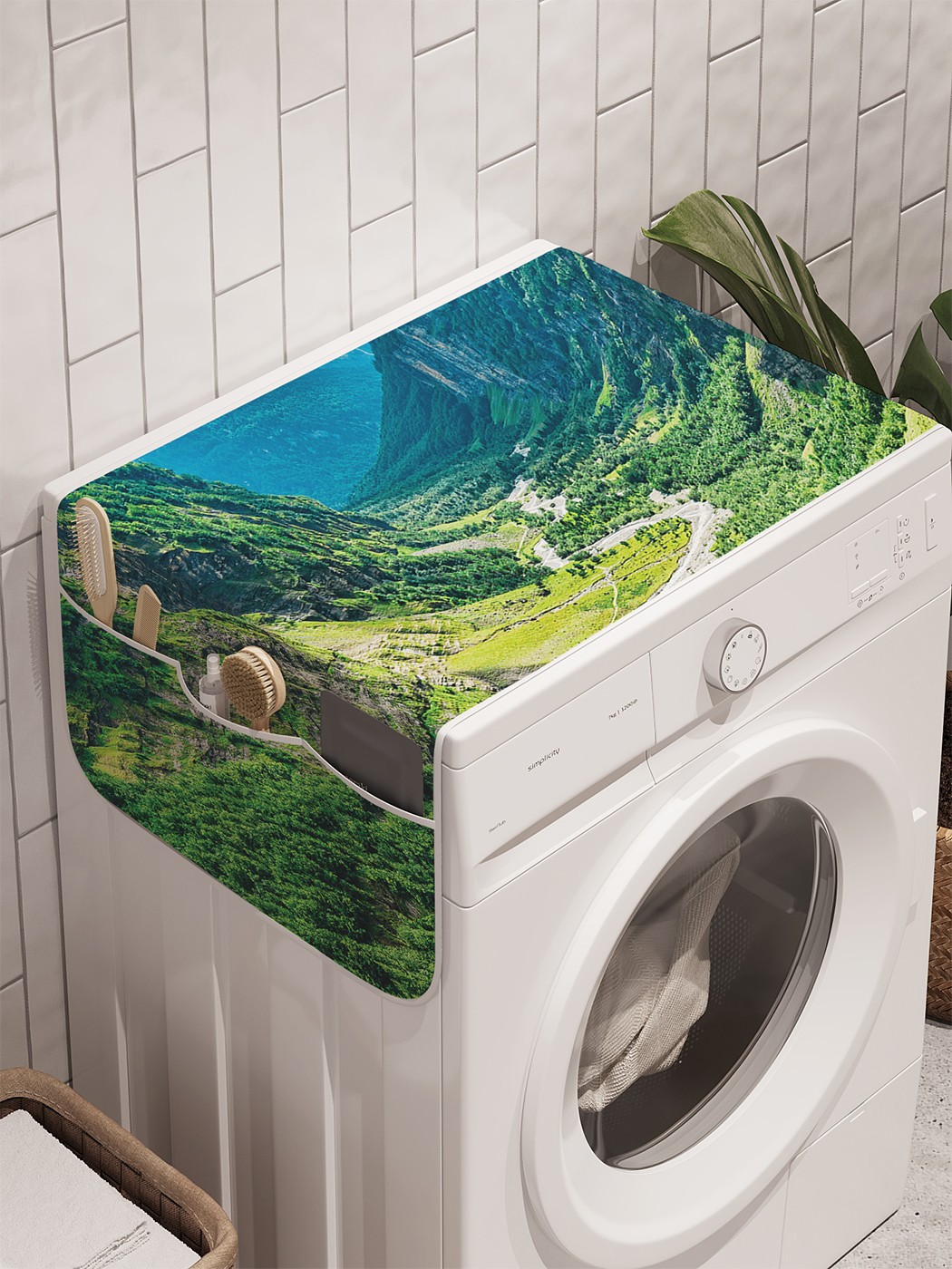 фото Органайзер "зеленистые горы до неба" на стиральную машину, 45x120 см ambesonne