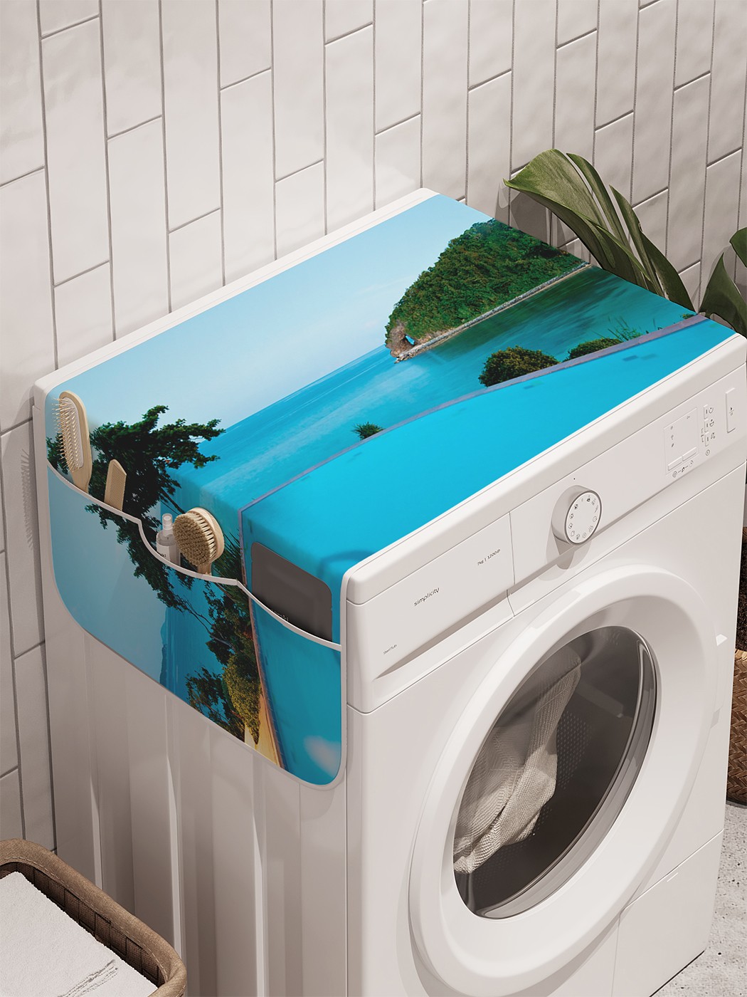 фото Органайзер "бассейн впадает в море" на стиральную машину, 45x120 см ambesonne